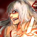  1girl cigarette flame fujiwara_no_mokou highres hisany-spacecrayon open_mouth outstretched_hand red_eyes rough solo touhou 