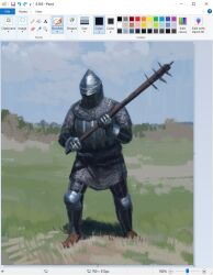 1other armor art_program_in_frame baseball_bat capelet christian_young commentary covered_face day full_body helmet holding holding_baseball_bat microsoft_paint_(medium) microsoft_paint_(software) original other_focus outdoors screenshot skirt solo standing symbol-only_commentary 