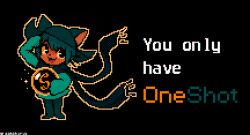  1other :d aamakuruu androgynous animal_ears animal_hat animal_nose artist_name black_background cat_ears cat_hat copyright_logo copyright_name crossover dithering floating_scarf full_body furry green_theme hat highres holding holding_orb ko-fi_username logo long_scarf looking_at_viewer niko_(oneshot) oneshot_(game) open_mouth orange_theme orb outline pixel_art scanlines scarf scratching_head short_hair sleeves_past_wrists smile solo sparkle standing tunic yellow_outline zeroranger 