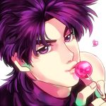  1boy candy heart jojo_no_kimyou_na_bouken joseph_joestar_(young) kiss lollipop mpkxx puckered_lips purple purple_hair solo violet_eyes 