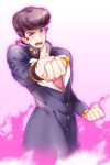  1boy black_hair clenched_hand gakuran higashikata_jousuke jojo_no_kimyou_na_bouken mimori-p purple_hair school_uniform solo violet_eyes 