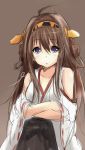 1girl ahoge bare_shoulders brown_hair crossed_arms hairband highres kantai_collection kongou_(kantai_collection) kudrove looking_at_viewer nontraditional_miko sketch skirt solo violet_eyes wide_sleeves 