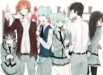  3boys 3girls akabane_karma ansatsu_kyoushitsu black_hair blue_hair glasses green_eyes green_hair gun kanzaki_yukiko kayano_kaede knife long_hair multiple_boys multiple_girls orange_hair pistol school_uniform shiota_nagisa short_hair smile sugino_tomohito urahinon weapon yellow_eyes 