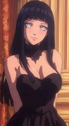 1girl formal hyuuga_hinata long_hair looking_at_viewer naruto naruto_(series) nightgown smile