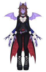  absurdres alternate_costume animal_ears arthropod_girl bat_ears bracelet brown_hair bug butler colored_sclera colored_skin crossdressing crossdressing_(ftm) dante_will dante_will_(butler) dante_will_(spider) extra_arms extra_eyes female_butler fingernails fishnet_gloves fishnets formal_clothes gloves highres holding jacket jewelry long_sleeves momoberiart monster_girl neobaka ohwasuy ponytail purple_skin sharp_fingernails shirt spider spider_girl spider_web_print spiked_bracelet spikes suit vest white_shirt wings 