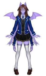  absurdres animal_ears bat_boy bat_ears black_skirt black_vest blue_jacket blue_necktie brown_hair brown_shoes colored_sclera colored_skin dante_will dante_will_(bat) dante_will_(student) dress extra_arms extra_eyes fingernails glasses hair_ornament hairclip highres jacket kiranni1 long_hair long_sleeves necktie neobaka ohwasuy parallel_hairclips purple_skin red_sclera school_uniform sharp_fingernails shirt shoes skirt smile thigh-highs vest white_shirt white_thighhighs wings 
