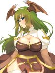  1girl archbishop blue_eyes breasts cleavage cleavage_cutout green_hair hairband head_wings hips large_breasts long_hair puffy_sleeves ragnarok_online solo thighhighs uzuki_kouta white_legwear 