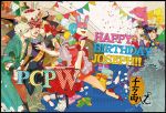  1girl 4boys caesar_anthonio_zeppeli cake cheek_kiss flag food happy_birthday higashikata_jousuke jojo_no_kimyou_na_bouken joseph_joestar_(young) kiss ktttttttttt kuujou_joutarou lion multiple_boys suzi_quatro 