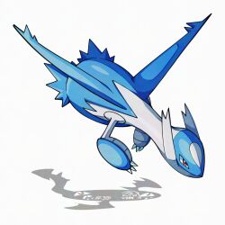  brown_eyes claws commentary english_commentary flying latios mistray-art no_humans numbered pokemon pokemon_(creature) signature simple_background solo white_background 