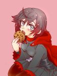  1girl black_hair cookie eating food looking_at_viewer mijinko_(83nabe) ruby_rose rwby short_hair solo 