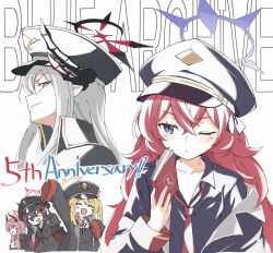  blonde_hair blue_archive chiaki_(blue_archive) closed_eyes commentary_request demon_girl demon_horns demon_wings grey_eyes grey_hair hair_between_eyes halo hat highres horns ibuki_(blue_archive) iroha_(blue_archive) makoto_(blue_archive) necktie pandemonium_society_(blue_archive) peaked_cap pink_eyes pink_hair purple_hair purple_halo red_eyes red_hair red_halo red_necktie satsuki_(blue_archive) shiroirosky wings yellow_halo 