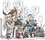  atago_(kantai_collection) black_panties blonde_hair bow brown_eyes brown_hair double_bun eating elbow_gloves glasses gloves hair_bow hair_ornament hairband haruna_(kantai_collection) ise_(kantai_collection) kantai_collection kirishima_(kantai_collection) kongou_(kantai_collection) long_hair microskirt military_jacket nontraditional_miko ohyo panties pantyhose rensouhou-chan shimakaze_(kantai_collection) skirt smile torn_clothes torn_pantyhose translated underwear 