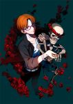  1boy bespectacled fate/zero fate_(series) flower glasses head_wreath istkeinmal jacket orange_hair rose skeleton uryuu_ryuunosuke 