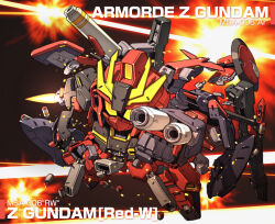  armor beam_cannon beam_rifle chibi commentary_request double_beam_cannon energy_gun energy_sword full_armor glowing glowing_eye gun gundam mecha mecha_focus missile missile_pod mobile_suit no_humans redesign robot science_fiction sd_gundam shoulder_cannon standing susagane sword v-fin weapon white_background yellow_eyes zeta_gundam zeta_gundam_(mobile_suit) 