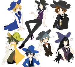  +++ 2girls 5boys :o ? animification ankle_boots arm_at_side arm_support bare_arms belt black_belt black_boots black_bow black_bowtie black_gloves black_hair black_hat black_jacket black_nails black_pants black_ribbon black_shoes black_vest blonde_hair blue_eyes blue_hair blue_hat blue_jacket blue_nails blue_pants blue_vest blush boots bow bowtie breasts brown_eyes brown_hair burt_curtis buttons cape carol_cross claw_pose closed_mouth clothing_cutout collared_jacket collared_shirt colored_shoe_soles commentary_request cropped_legs cropped_torso curtained_hair double-parted_bangs expressionless eyes_visible_through_hair facial_hair finger_to_mouth food-themed_hat fredrick_muenster full_body gloves gold_necklace green_eyes hair_between_eyes hand_on_own_arm hand_up handsome_harold hat headphones headset heart henry_stickmin_(series) high_heel_boots high_heels index_finger_raised invisible_chair jacket jewelry korean_commentary layered_sleeves light_smile long_hair long_sleeves looking_at_viewer looking_back looking_to_the_side mer_(mer_246800) multiple_boys multiple_girls multiple_hats musical_note mustache nail_polish neck_ribbon necklace notice_lines open_clothes open_jacket open_mouth orange_bow orange_bowtie orange_eyes pants parted_bangs parted_lips puffy_short_sleeves puffy_sleeves purple_vest reginald_copperbottom ribbon shirt shoes short_hair short_sleeves simple_background sitting skinny small_breasts speech_bubble spoken_musical_note spoken_question_mark standing sven_svensson the_witch_(henry_stickmin) three-quarter_sleeves top_hat traditional_bowtie v_arms very_long_hair very_short_hair vest violet_eyes white_background white_shirt yellow_cape yellow_eyes yellow_hat yellow_nails yokozuwari 