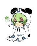  1girl chibi green_eyes green_hair hoodie panda panda_hat short_hair six_(fnrptal1010) soga_no_tojiko solo_focus touhou 