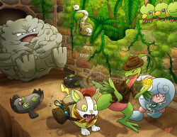  :o artist_name baseball_cap bespectacled book brick_wall brown_bag brown_hat brown_shirt closed_mouth clothed_pokemon collared_shirt commentary cosplay ditto english_commentary fangs fleeing galarian_stunfisk gem glasses glod graveler grovyle gs_ball hat hattrem holding holding_book holding_poke_ball holding_whip indiana_jones indiana_jones_(cosplay) indiana_jones_(series) jacket lab_coat leaf moss natu neckerchief nostrils open_clothes open_jacket open_mouth orange_neckerchief parody plant poke_ball pokemon red_hat rolling round_eyewear ruins runerigus running shadow sharp_teeth shirt signature silicobra smile sparkle teeth thecalendork tongue tongue_out transformed_ditto treasure tree vines watermark whip white_jacket yamper 