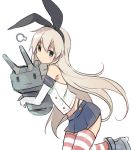  1girl black_panties blonde_hair elbow_gloves gloves kantai_collection long_hair mizuki_(koko_lost) panties personification rensouhou-chan shimakaze_(kantai_collection) striped striped_legwear thighhighs underwear white_gloves 