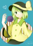  1girl green_eyes green_hair hat heart katori_(quietude) komeiji_koishi ribbon short_hair smile third_eye touhou 