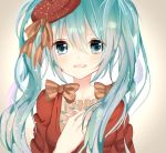  1girl aqua_eyes aqua_hair hat hatsune_miku long_hair mamu nail_polish ribbon smile solo twintails vocaloid 
