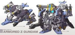  alternate_color armor beam_cannon beam_rifle blue_eyes chibi color_variation double_beam_cannon energy_gun full_armor glowing glowing_eye gun gundam mecha mecha_focus missile missile_pod mobile_suit no_humans redesign robot science_fiction sd_gundam shoulder_cannon standing susagane v-fin wave_rider weapon white_background zeta_gundam zeta_gundam_(mobile_suit) 