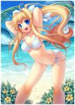  1girl air arms_behind_head beach bikini blonde_hair blue_eyes emperpep kamio_misuzu long_hair ponytail swimsuit very_long_hair 
