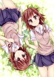  2girls brown_eyes brown_hair kawaii2penguin lying misaka_imouto misaka_mikoto multiple_girls school_uniform short_hair to_aru_kagaku_no_railgun to_aru_majutsu_no_index 