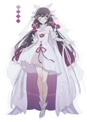  1girl bare_shoulders black_hair closed_eyes closed_mouth color_guide columbina_(genshin_fes_2026)_(genshin_impact) columbina_(genshin_impact) dress full_body genshin_impact hair_ribbon head_wings highres long_hair multicolored_hair official_alternate_costume pink_hair pink_ribbon revision ribbon see-through_clothes see-through_veil shoes solo suwa_(swk_kkk) veil watermark white_dress white_ribbon white_shoes white_wings wings wrist_ribbon 