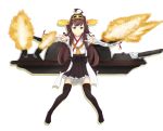  1girl bare_shoulders black_legwear boots brown_hair detached_sleeves double_bun hair_ornament hairband headgear highres japanese_clothes kantai_collection kongou_(kantai_collection) long_hair miko personification skirt smile solo thigh_boots thighhighs wide_sleeves 