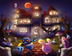  artist_name azurill bare_tree brick_wall building chandelure chimney closed_eyes commentary croagunk crying ditto drifloon duskull english_commentary fire fleeing flying flying_teardrops full_moon gastly gengar greavard grin haunter holding holding_pokemon houndstone house impidimp in_tree looking_outside mismagius moon night no_humans nostrils o_o open_door open_mouth outdoors pokemon pokemon_(creature) pokemon_focus rookidee running scared shiinotic shuppet signature sky smile sobble star_(sky) starly teeth thecalendork tombstone tree watermark whismur window zombie 
