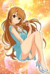  1girl absurdres breasts brown_hair cleavage golden_time green_eyes highres kaga_kouko long_hair nail_polish nyantype official_art solo tagme 