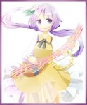  ellipsis_(artist) flower hair_flower hair_ornament highres instrument musical_note purple_hair smile touhou tsukumo_benben twintails violet_eyes 