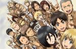  6+boys 6+girls angel annie_leonhardt armin_arlert auruo_bossard beard belt bertholt_fubar black_eyes black_hair blonde_hair blouse blue_eyes brown_hair christa_renz conny_springer eating erd_gin eren_jaeger erwin_smith everyone facial_hair food glasses goggles green_eyes grey_eyes grey_hair gunter_shulz halo hanji_zoe jacket jean_kirchstein levi_(shingeki_no_kyojin) long_hair looking_at_viewer marco_bodt mikasa_ackerman mike_zakarius multiple_boys multiple_girls petra_ral ponytail potato reiner_braun sasha_browse scarf shingeki_no_kyojin short_hair smile sweatdrop uniform yellow_eyes ymir_(shingeki_no_kyojin) 