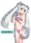  1girl absurdres animal_ears bikini blue_eyes cat_ears gloves highres long_hair meteo-impact miss_monochrome miss_monochrome_(character) paws silver_hair swimsuit twintails 