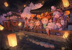  6+girls absurdres ahoge aya_(trickcal) blonde_hair blue_eyes blue_hair brown_eyes brown_hair chibi chibi_only commentary_request daya_(trickcal) demon_girl demon_horns demon_wings different_reflection epica_(trickcal) erpin_(trickcal) frog green_eyes green_hair grey_hair grin heterochromia highres horns japanese_clothes joanne_(trickcal) kidian_(trickcal) kimono kommy_(trickcal) korean_commentary ky_dako lantern leone_(trickcal) multiple_girls new_year orange_eyes paper_lantern pink_eyes pink_hair pointy_ears red_eyes reflection scenery shrine smile speaki_(trickcal) star-shaped_pupils star_(symbol) symbol-shaped_pupils temple trickcal ui_(trickcal) unicorn_girl unicorn_horn violet_eyes vivi_(trickcal) white_hair wings xion_(trickcal) yellow_eyes yumimi_(trickcal) 