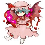  1girl artist_request bat_wings blood blue_hair fang hat open_mouth remilia_scarlet ribbon short_hair touhou wings 