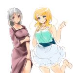  2girls bare_legs blonde_hair blue_eyes blush breasts camisole character_request dress dress_lift long_hair multiple_girls naso4 rough silver_hair skirt violet_eyes 