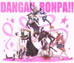  6+boys 6+girls androgynous aqua_eyes asahina_aoi backpack bag black_hair blonde_hair blue_eyes blue_hair braid breasts brown_hair celestia_rudenberk cleavage closed_eyes coat collarbone copyright_name cross-laced_footwear dangan_ronpa drill_hair enoshima_junko frills fukawa_touko glasses gloves green_eyes hagakure_yasuhiro hair_ornament hairband hairclip hairlocs heart highres hug hug_from_behind ishimaru_kiyotaka kirigiri_kyouko kuwata_reon lolita_fashion lolita_hairband long_hair maizono_sayaka monokuma multiple_boys multiple_girls muscle naegi_makoto necktie oogami_sakura oowada_mondo open_mouth orange_hair pink_eyes pink_hair pleated_skirt ponytail red_eyes sailor short_shorts shorts side_braid silver_hair single_braid sitting sitting_on_person skirt sleeves_rolled_up star sweatdrop togami_byakuya trap twin_braids twintails very_long_hair wink yamada_hifumi 