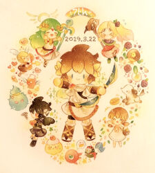  >_< 2boys 3girls anniversary black_gloves blonde_hair bow_(weapon) brown_hair centurion_(kid_icarus) character_request closed_mouth commentary_request confetti dark_pit dated dog_(kid_icarus) flower girl_(kid_icarus) gloves green_hair halo heart holding holding_bow_(weapon) holding_staff holding_weapon jewelry kid_icarus kid_icarus_uprising long_hair multiple_boys multiple_girls open_mouth painting_(medium) palutena pit_(kid_icarus) ponytail purple_flower purple_rose ring rose short_hair squiggle staff toga traditional_media twintails viridi watercolor_(medium) weapon yukichi_0611 