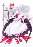  1girl ascot bat_wings blue_hair cross hat jewelry nail_polish nonaka open_mouth red_eyes remilia_scarlet ribbon shoes short_hair short_sleeves smile solo spear_the_gungnir touhou wings 