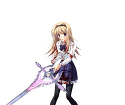  1girl ahoge amputee black_hairband black_pantyhose blonde_hair blood blood_on_clothes blood_on_face bow bowtie breasts chaos;head crying crying_with_eyes_open d-sword dress_shirt game_cg hairband holding holding_sword holding_weapon huge_weapon long_sleeves looking_at_viewer matsuo_yukihiro miniskirt missing_hand nishijou_nanami no_jacket non-web_source official_art open_collar open_mouth pantyhose petticoat plaid_bow plaid_bowtie plaid_clothes plaid_skirt purple_bow purple_bowtie purple_skirt sad school_uniform science_adventure severed_hand shirt skirt small_breasts solo spoilers sprite streaming_tears suimei_academy_school_uniform swept_bangs sword tears torn_clothes torn_skirt transparent_background violet_eyes weapon white_shirt winter_uniform 