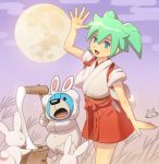  2boys fei_rune full_moon green_eyes green_hair inazuma_eleven_(series) inazuma_eleven_go inazuma_eleven_go_chrono_stone japanese_clothes male mizuhara_aki moon moon_rabbit multiple_boys no_pupils open_mouth rabbit wonderbat 