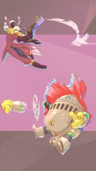  animal_ears breath_of_fire breath_of_fire_iv bun_cover cape commentary_request ershin eyeshadow full_body gloves gun hair_bun higashikeisuke9 highres holding holding_gun holding_weapon makeup rocket_punch short_hair single_hair_bun tail ursula_(breath_of_fire) weapon 