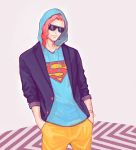  1boy dc_comics drawr hoodie jacket jojo_no_kimyou_na_bouken kakyouin_noriaki redhead s_shield solo sunglasses superman tkd_dkt 