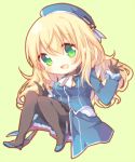 1girl atago_(kantai_collection) black_gloves blonde_hair breasts chibi gloves green_eyes hat kantai_collection large_breasts long_hair looking_at_viewer lowres military military_uniform pantyhose personification pf smile solo uniform 