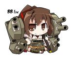  1girl bangs bow brown_eyes brown_hair chibi hair_bow ise_(kantai_collection) japanese_clothes kantai_collection long_hair looking_at_viewer personification pleated_skirt ponytail skirt take_tonbo 