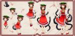  1girl adult age_progression animal_ears baby bobby_socks brown_eyes brown_hair cat cat_ears cat_tail chen chen_(cat) chestnut_mouth child directional_arrow earrings fang hat highres ibarashiro_natou jewelry multiple_tails open_mouth short_hair smile socks solo tail touhou 