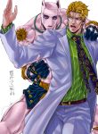  2boys blonde_hair formal jojo_no_kimyou_na_bouken killer_queen kira_yoshikage multiple_boys necktie nkraae stand_(jojo) suit thumbs_up 