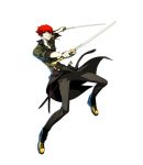  dual_wielding grin minazuki_sho official_art persona persona_4:_the_ultimate_in_mayonaka_arena redhead scar smile sword weapon 