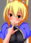  1girl animal_ears blonde_hair blush bust capelet cosplay finger_sucking fox_ears merry_(diameri) nazrin nazrin_(cosplay) no_hat short_hair solo_focus touhou yakumo_ran yellow_eyes 